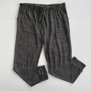 Danskin Drawstring Stretch Lounge Pants with Pockets Black with White Stripes XL